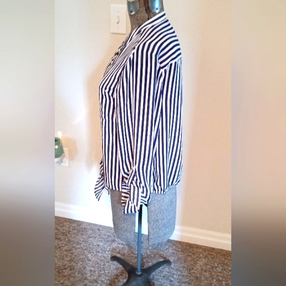 Navy&White Stripe Sheer Blouse - Picture 3 of 5
